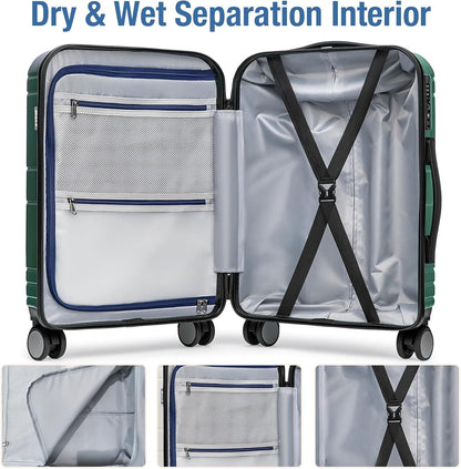 KYME Carry On Luggage 22x14x9 Airline Approved with TSA Lock Hard Shell Carry On Suitcase Lightweight Suitcases with Wheels Small Luggage for Men Women,Carry-On 20 Inch,Green