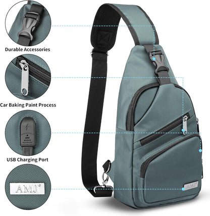 AMJ Crossbody Sling Bag Men Women, Casual Shoulder Backpack, Chest Daypack Satchel for Hiking Travel