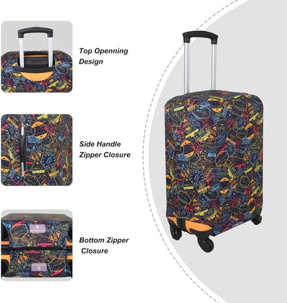Explore Land Travel Luggage Cover Suitcase Protector Fits 23-26 Inch Case (Stamp, M)