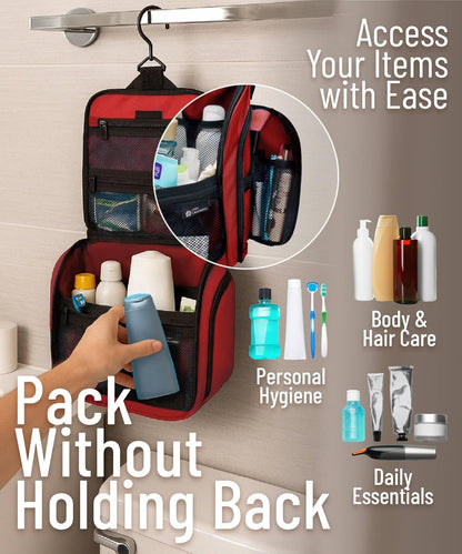 D&D Hanging Travel Toiletry Bag for Men and Women – Large Cosmetics, Makeup and Toiletries Organizer Kit with 10 Compartments, YKK Zippers, XXL Metal Swivel Hook, Water-Resistant Nylon