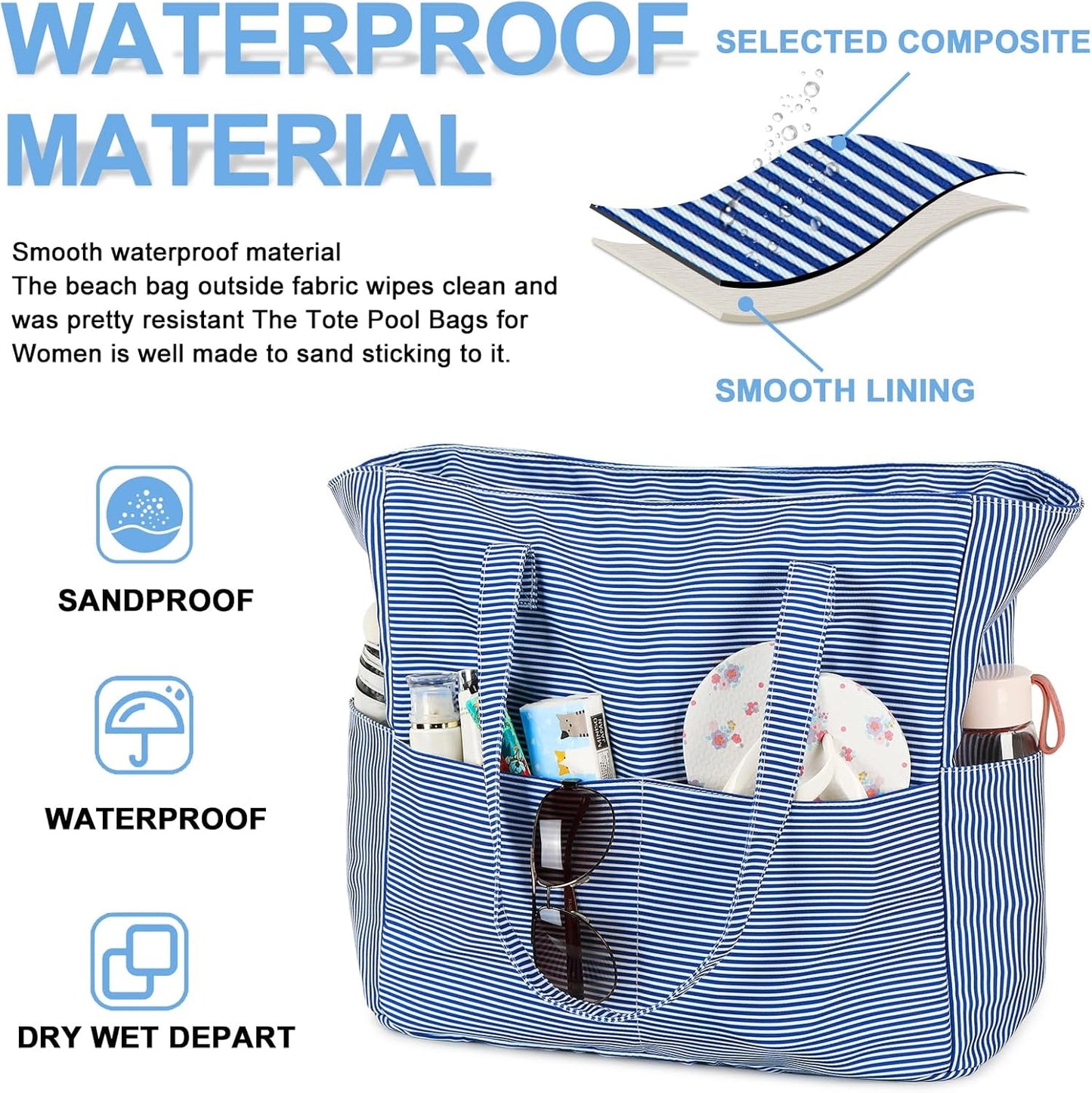 Waterproof Beach Tote Pool Bags for Women Ladies Extra Large Gym Tote Carry On Bag With Wet Compartment for Weekender Travel