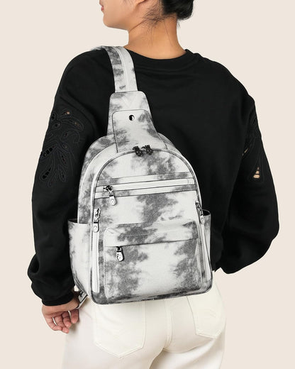 FADEON Large Sling Bag for Women, Leather Crossbody Purse Designer Anti Theft Sling Backpack, RFID Fanny Packs for Travel