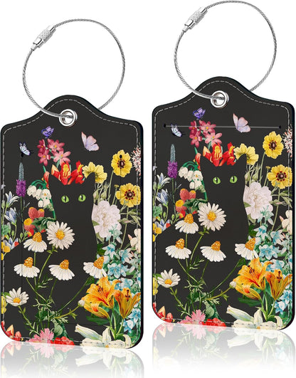 2 Pack Luggage Tag for Suitcase, Cute Unique Leather Suitcase Tags Identifiers with Privacy Name Address Labels & Durable Steel Loop for Women Men Travel