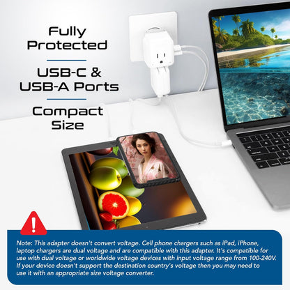 Ceptics Japan, Philippines Power Travel Plug Adapter Set, 20W PD & QC, Safe Dual USB & USB-C 3.1A - 2 USA Socket - Compact - Use in USA, Bahamas, Canada Includes Type A, Type B Swadapt Attachments
