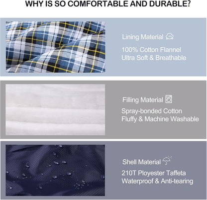 0 Degree Sleeping Bag 100% Cotton Flannel XXL for Adults Big and Tall Cold Weather Winter Zero Degree Camping,Free Compression Sack