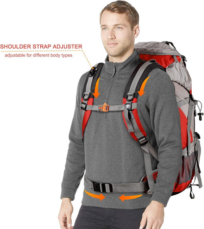 Loowoko 50L Hiking Backpack, Waterproof Camping Essentials Bag with Rain Cover, 45+5 Liter Lightweight Backpacking Back Pack