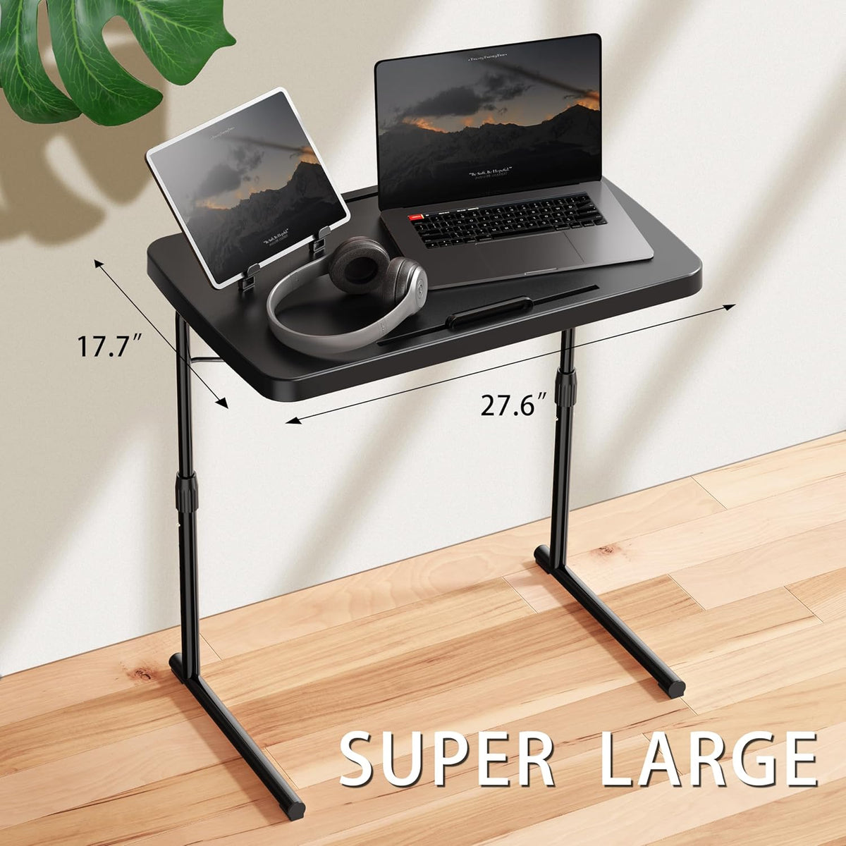 Ultra TV Tray Table, Allpop TV Dinner Tray for Eating, Adjustable Folding Tray Table with Book Stand, Cup Holder, Laptop Stopper & Tablet Slot on Coach & Bed, Black