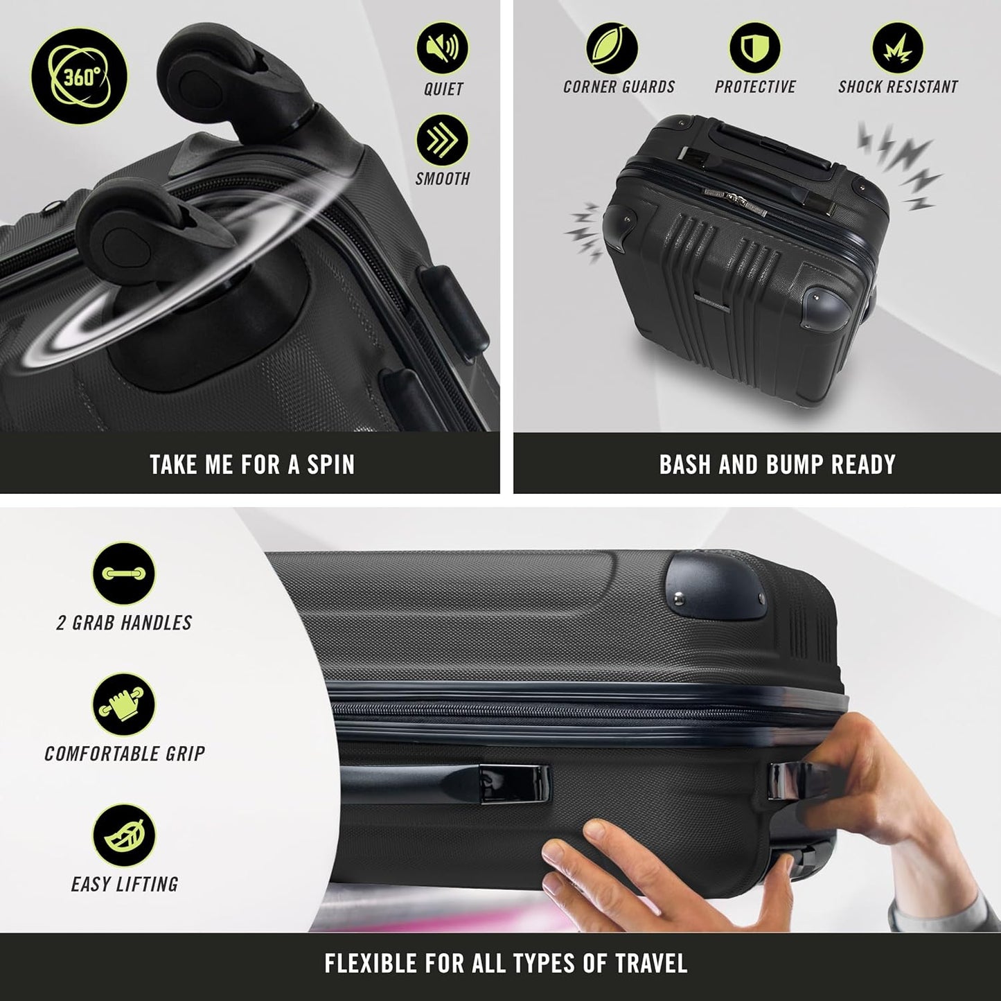 Kenneth Cole REACTION Out of Bounds Lightweight Hardshell 4-Wheel Spinner Luggage, Midnight Black, 28-Inch Checked