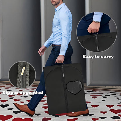 Dress Bags for Gowns Long, 65'' Garment Bags for Hanging Clothes, Suit Bag Cover for Storage and Travel, with Clear Heart Window, 2 Pack (Black)