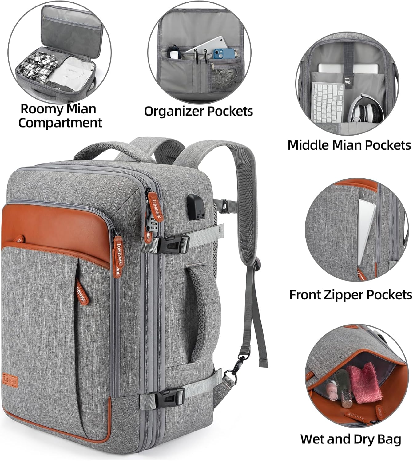 Travel Laptop Backpack,42L Carry on Luggage, Flight Approved Expandable Backpack,Business Anti Theft Weekender Bags for Women Men, Water Resistant Expandable Backpacks With 4 Packing Cubes