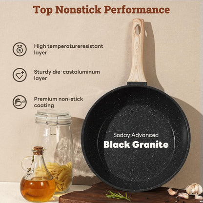 17 Pcs Pots and Pans Set Non Stick Kitchen Cookware Sets Nonstick Induction Cookware Non-toxic Black Granite Cooking Tools with Stay-Cool Handles, Pot Protectors (PFOS/PFOA Free)