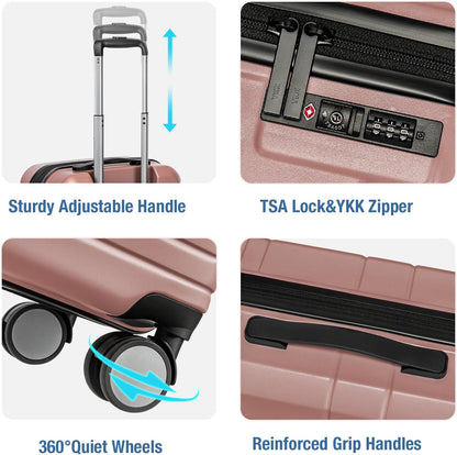 KYME Carry On Luggage 22x14x9 Airline Approved with TSA Lock Hard Shell Carry On Suitcase Lightweight Suitcases with Wheels Small Luggage for Men Women,Carry-On 20 Inch,Rose Gold