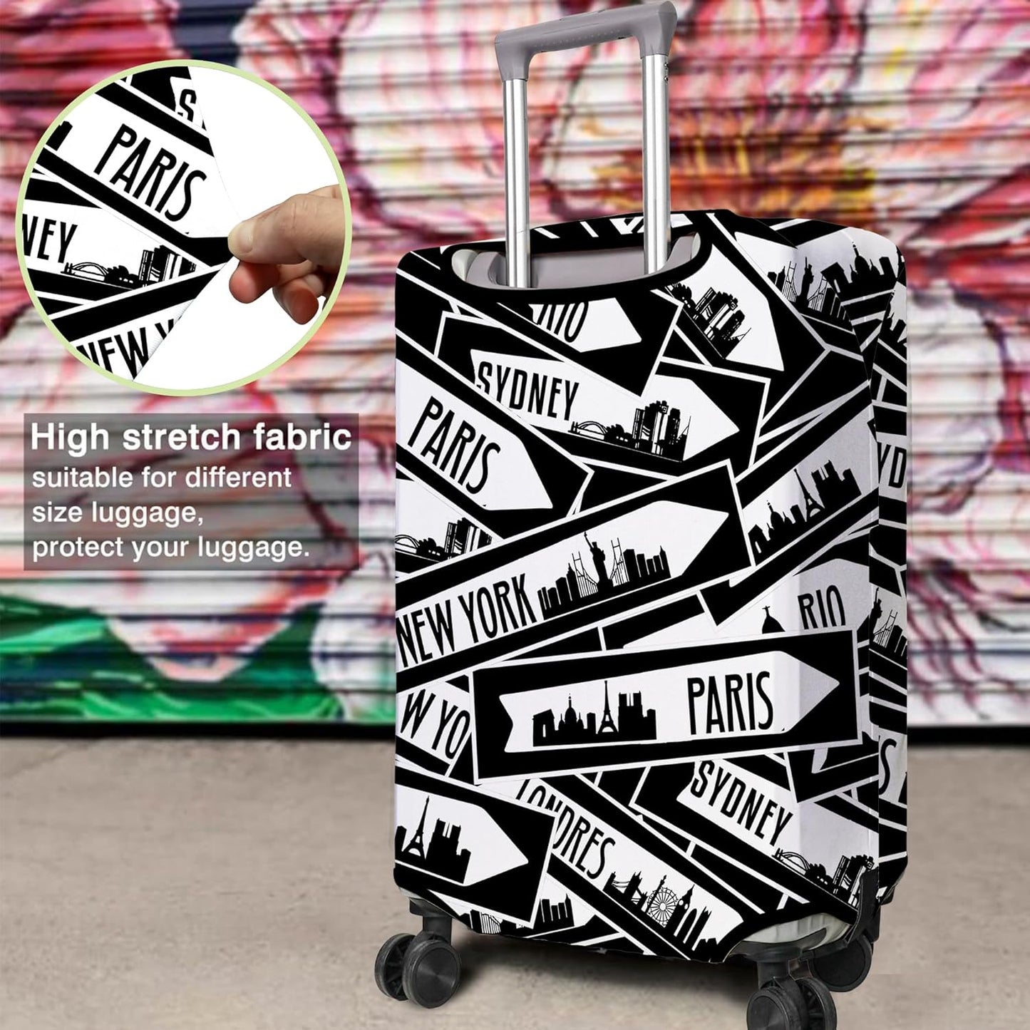 Travel Luggage Cover Suitcase Protector Fits 18-32 Inch Wheel Covers PatternedTravel Related Items Flower Luggage Protector Elastic S