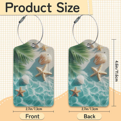 Starfish Seashell on Beach Luggage Tags for Suitcase,3 Pack Luggage Tag Leather Privacy Cover ID Label with Stainless Steel Loop for Women Men