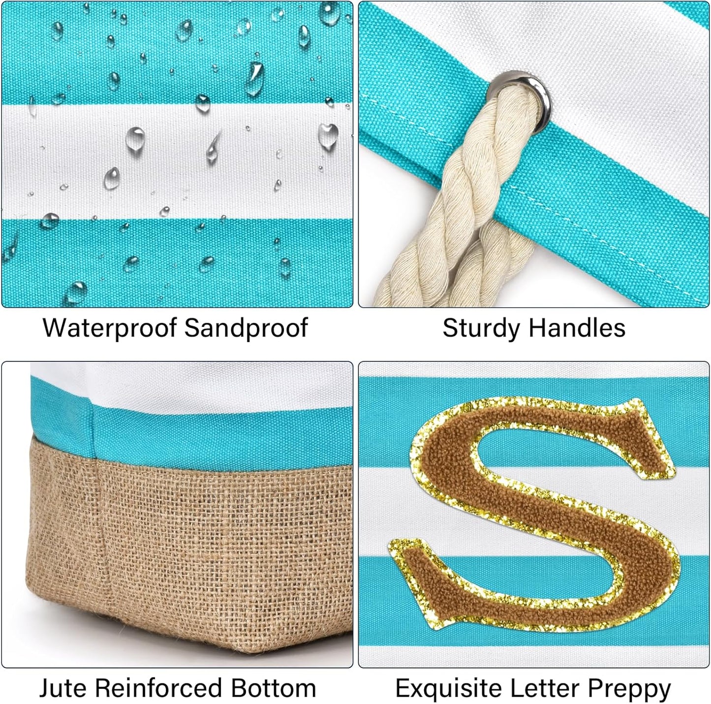 Becokan Beach Bag Initial Beach Tote with Makeup Bag for Travel Work Storage Personalized Birthday Gifts for Women Her