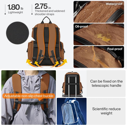 mixi Travel Backpack for Women Men, 18 Inch Carry On Laptop Backpack Flight Approved fits 16'' Laptop, Lightweight Waterproof Hiking Backpack Travel Outdoor Business Casual Daypack, Brown