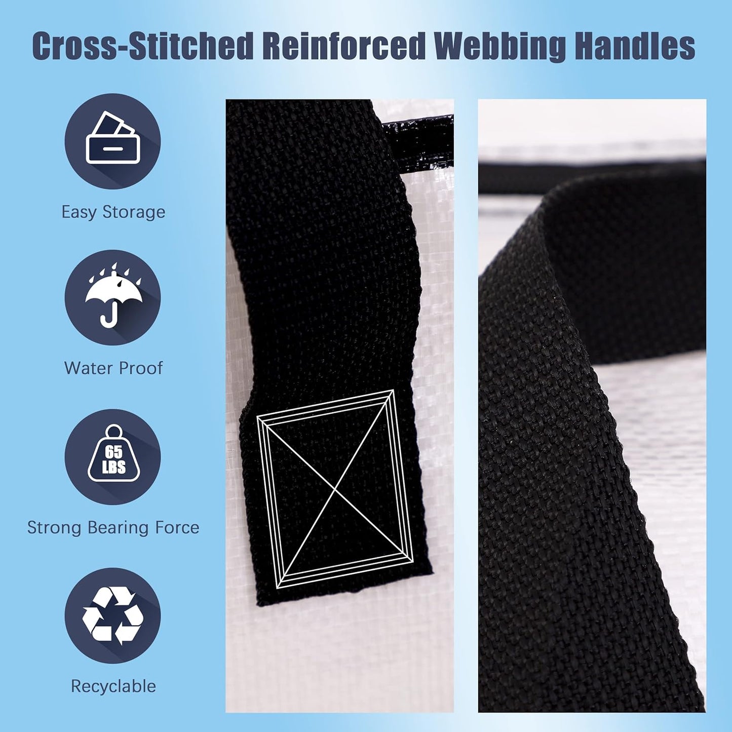 12 Pack Large Strong Moving Bags with Zippers & Carrying Handles - Water-Resistant - Heavy Duty Storage Tote for Space Saving, Fold Flat, Alternative to Moving Box (Semi-Transparent)