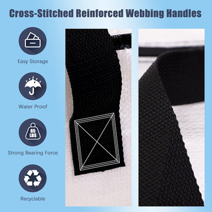 8 Pack Large Strong Moving Bags with Zippers & Carrying Handles - Water-Resistant - Heavy Duty Storage Tote for Space Saving, Fold Flat, Alternative to Moving Box (Semi-Transparent)