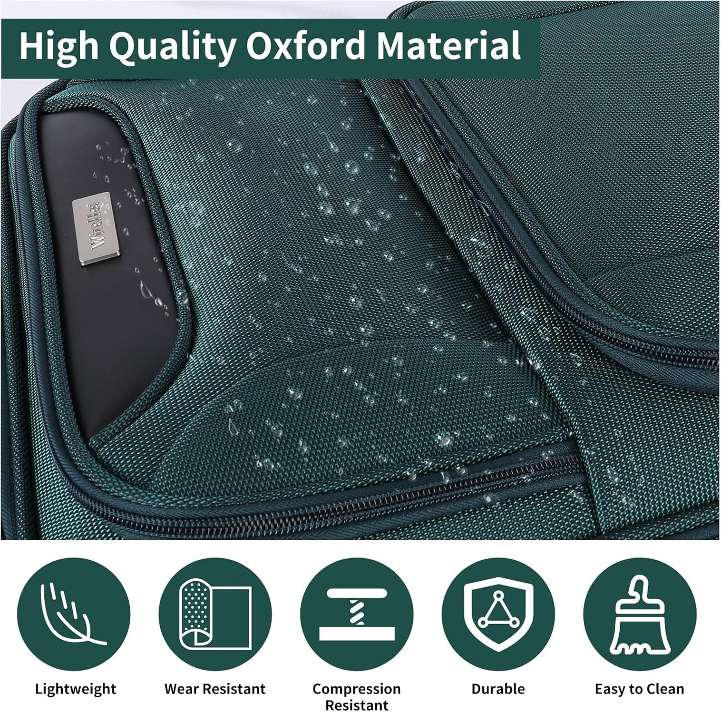 3-Piece Softside Expandable Luggage Set with Front Open Pocket, Lightweight and Durable Oxford Fabric Suitcase Set with TSA Lock (Dark Green, 20in/24in/28in)