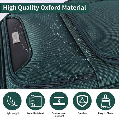 3-Piece Softside Expandable Luggage Set with Front Open Pocket, Lightweight and Durable Oxford Fabric Suitcase Set with TSA Lock (Dark Green, 20in/24in/28in)