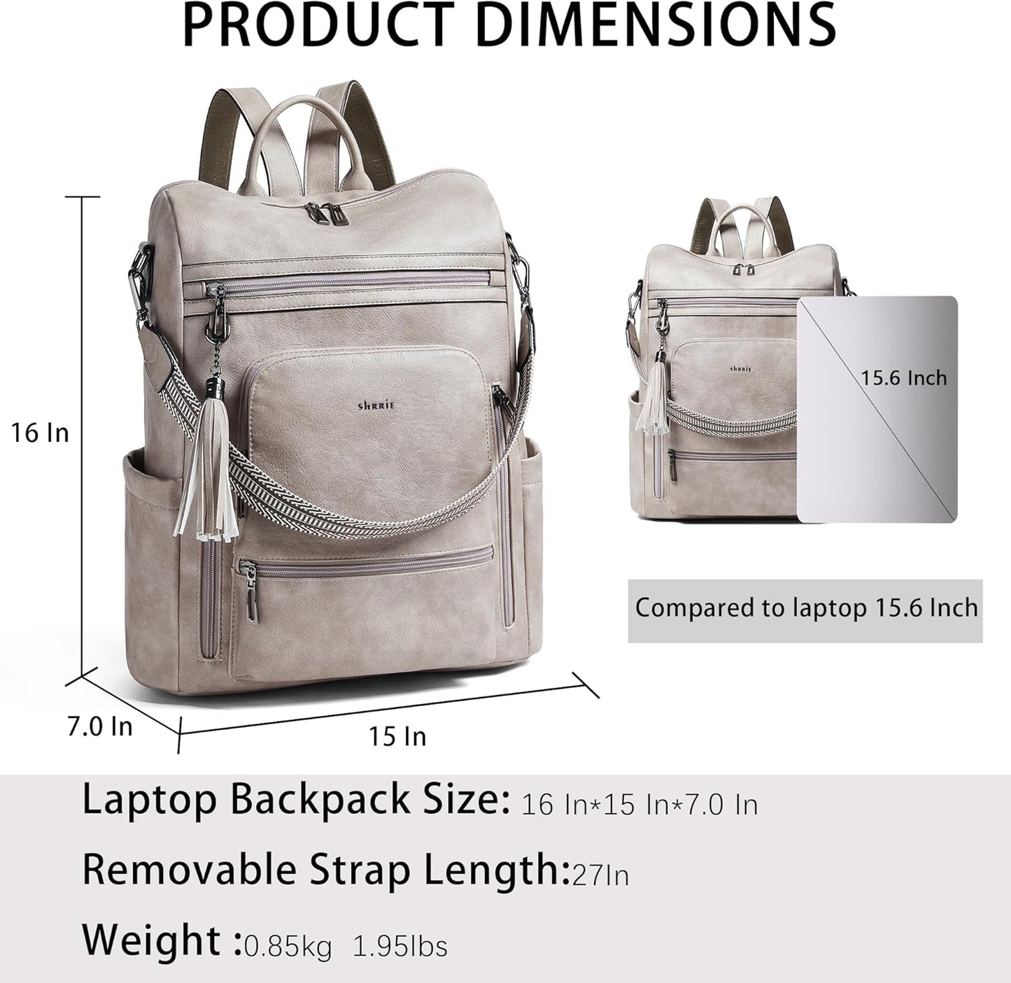 Shrrie Vegan Leather Laptop Backpack for Women 15.6 inch Work Backpack Fashion Travel Backpack Purse for Business College