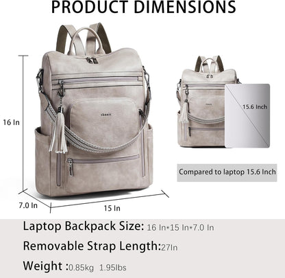Shrrie Vegan Leather Laptop Backpack for Women 15.6 inch Work Backpack Fashion Travel Backpack Purse for Business College