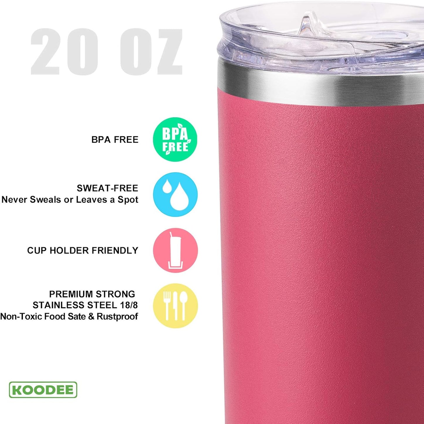 koodee 20 oz Tumbler with Lid and Straw-2 Pack Stainless Steel Double Wall Insulated Skinny Tumbler-Travel Beach Coffee Mug Tumbler for Women/Men (Wine Red-Teal)
