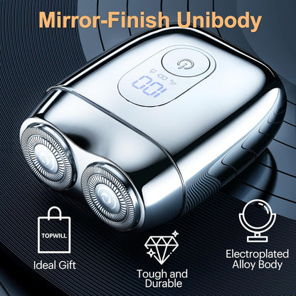 All-Metal Mini Electric Shaver for Travel Men– Smooth & Close Shave, Portable USB-C Rechargeable Razor with Mirror Cap, Waterproof Wet/Dry, Ideal Gift for Dad Husband Boyfriend – RX40 Silver