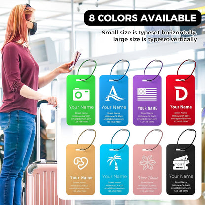 Personalized Luggage Tags, Custom Luggage Tags 4 Pack TSA Approved Double Sided Laser Engraving, Metal Luggage Tag for Suitcases with Stainless Loops, Name Tag for Bags, Backpacks (Black)