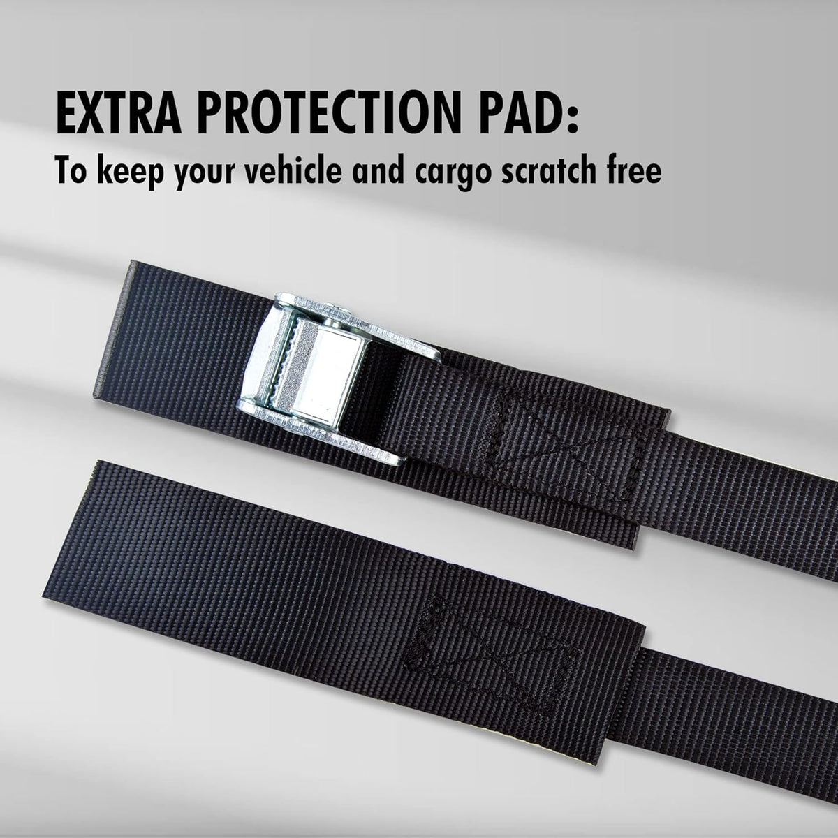 Cartman 1" x 15'Lashing Straps with Adjustable Cam Buckle Cargo Tie Down with Protective Pad, 4 Pack, Black