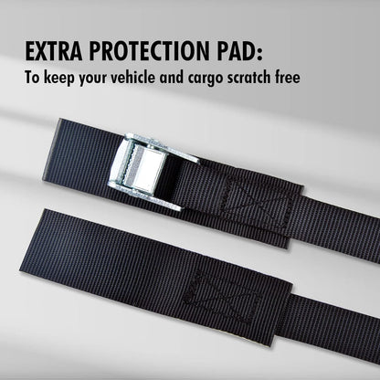 Cartman 1" x 15'Lashing Straps with Adjustable Cam Buckle Cargo Tie Down with Protective Pad, 4 Pack, Black