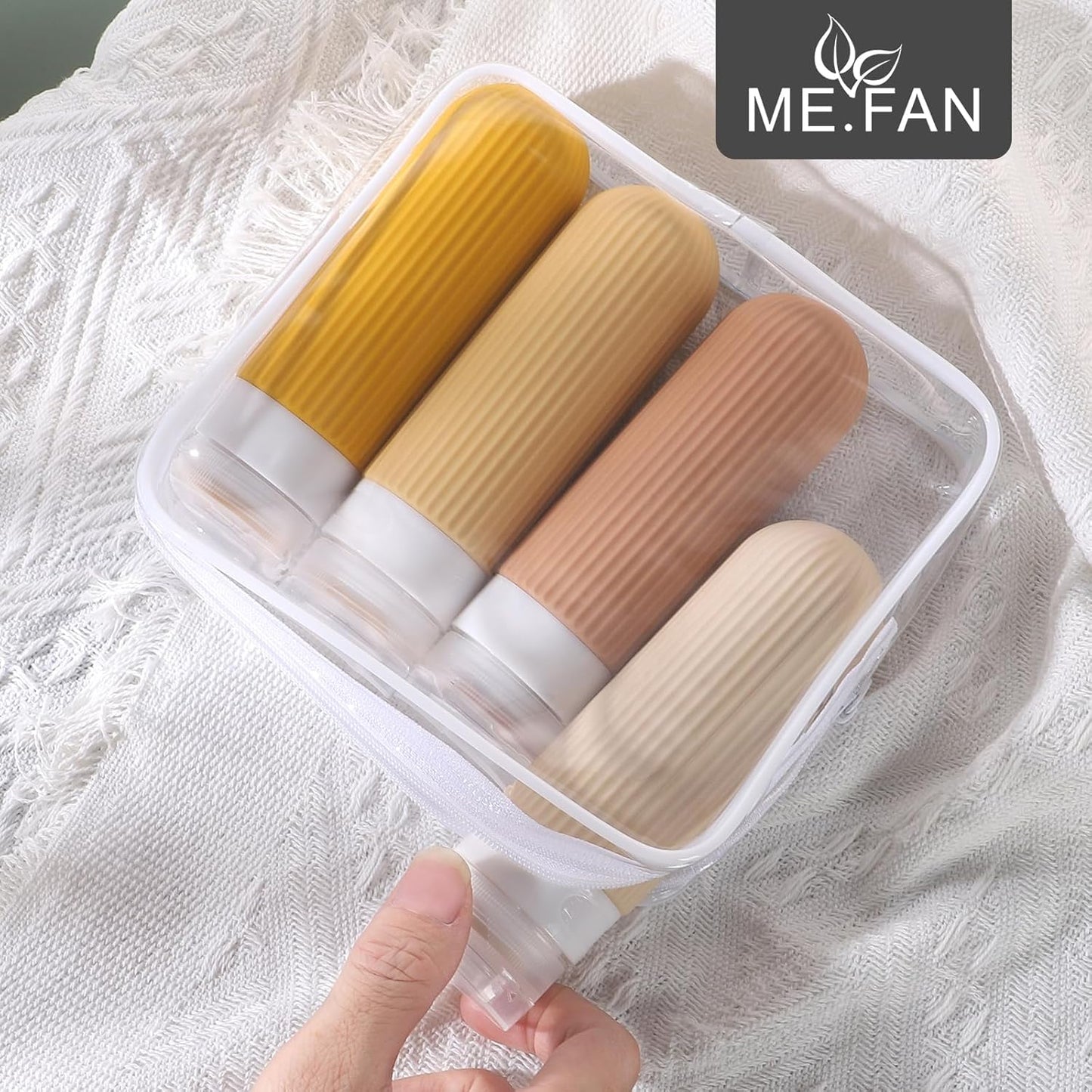 ME.FAN Travel Bottles for Toiletries, TSA Approved 3oz Silicone Journey Size Containers, Portable Split Bottle for Conditioner, Shampoo, Lotion- 4 Pack Yellow