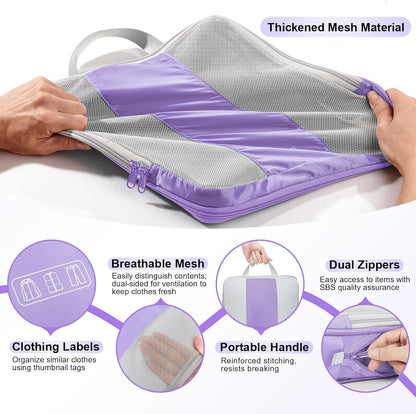 10 Set Compression Packing Cubes for Travel Essentials,Compressible Expandable Packing Cubes for Suitcase,OlarHike Luggage Organizer Bags for Travel,Handy Helper for Organizing Clothes(Light Purple)