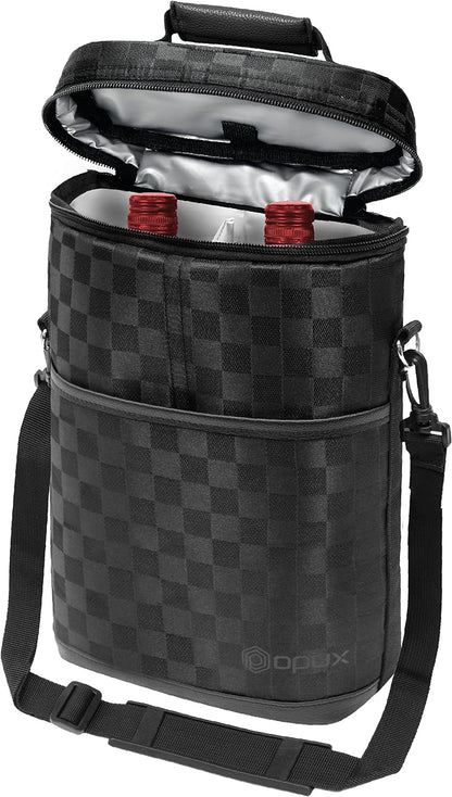 opux 2 Bottle Wine Carrier Tote, Insulated Leakproof Wine Cooler Bag, Wine Travel Bag Tote for Picnic BYOB Beach, Portable Wine Bottle Carrying Case, Gift for Wine Lover Women Men Christmas