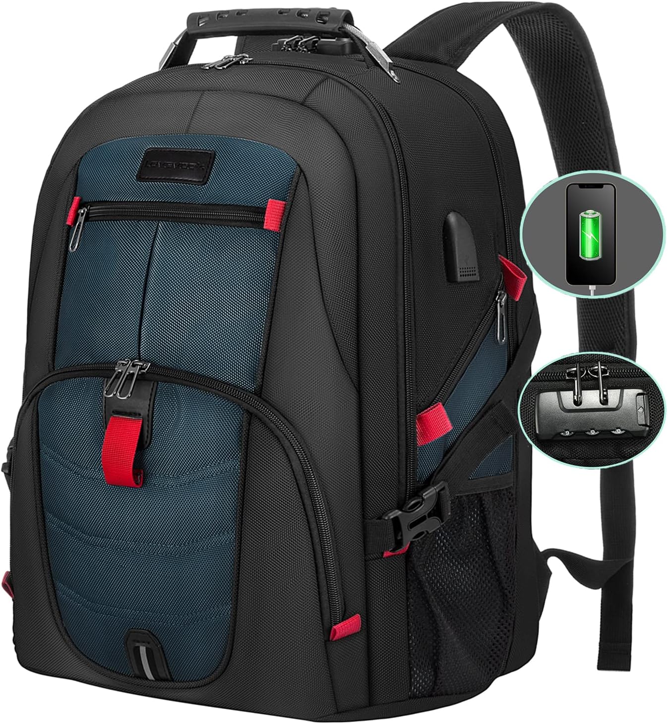 LOVEVOOK Travel Backpack for Men 17inch Large Work Backpack for Men Large Capacity Lockable Mochilas para Hombres Waterproof Computer Backpack for Work Business Travel College (17 inch，Dark-Blue)