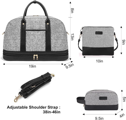 Weekender Bag for Women Canvas Overnight Bag Large Travel Tote Bag Carry on Shoulder Duffle Bag With Shoe Compartment,Perfect for Travel/Daily Use/Birthday Gift …