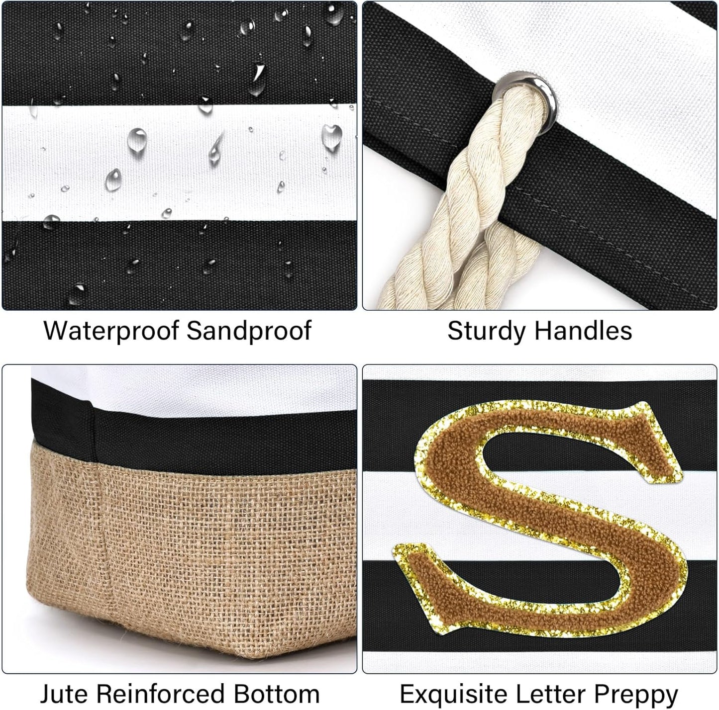 Becokan Beach Bag Initial Beach Tote with Makeup Bag for Travel Work Storage Personalized Birthday Gifts for Women Her