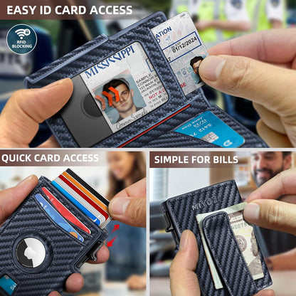 Airtag Wallet for Men,with Money Clip 10 Cards Metal Case Smart Slim Pop Up Credit Card Holder Flip with Magnetic Closure RFID Blocking wallet with Gift Box