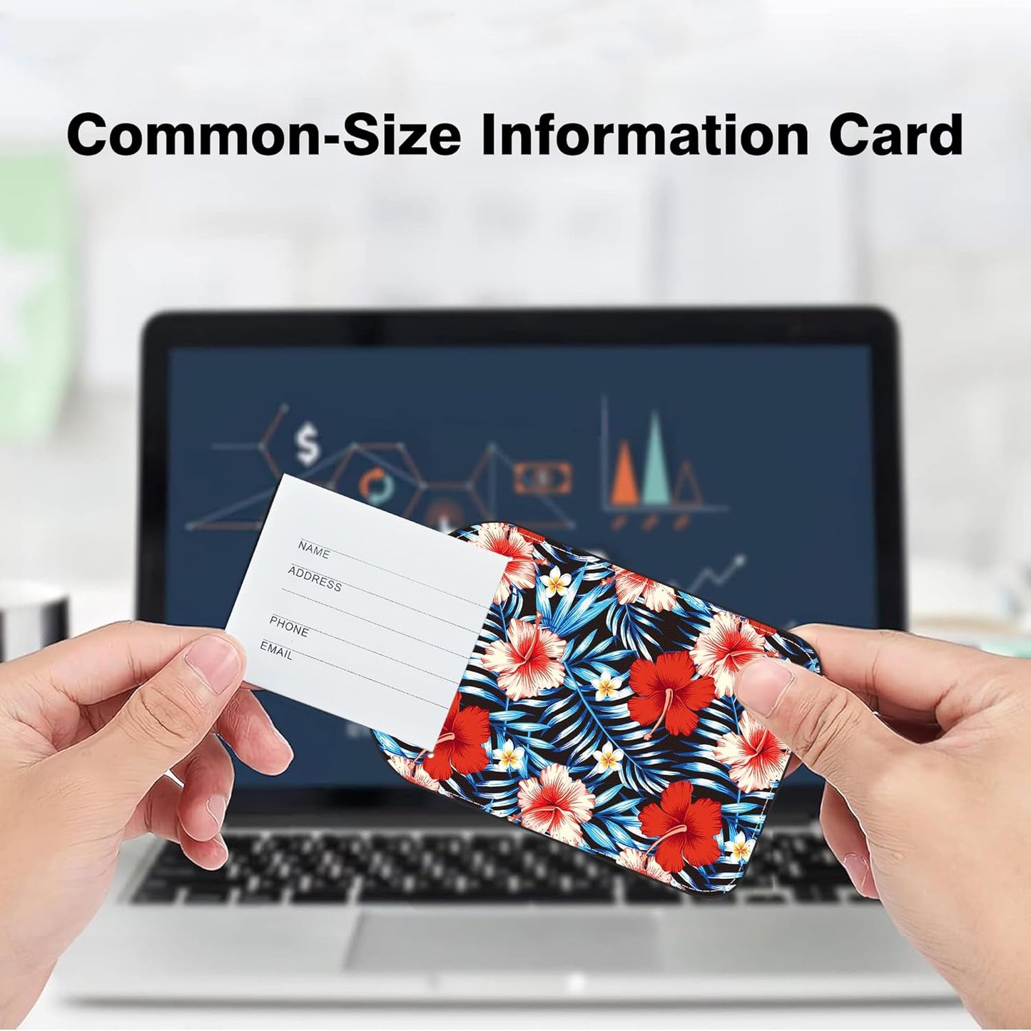 2 PCS Leather Luggage Tag for Suitcase Palm Leaves and Hibiscus Flower Travel Suitcase Labels with Privacy Name ID Label and Stainless Steel Loop for Adults Teens Travel Bag Labels Set