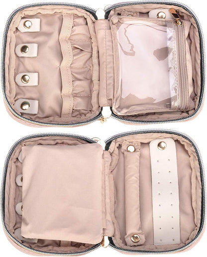 Teamoy Mini Jewelry Travel Case, Storage Organizer Bag for Earrings, Necklace, Rings, Misty Rose