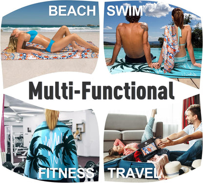 2 Pack Oversized Microfiber Beach Towel, 75'x 35', Sand-Free, Quick Drying, Super Absorbent