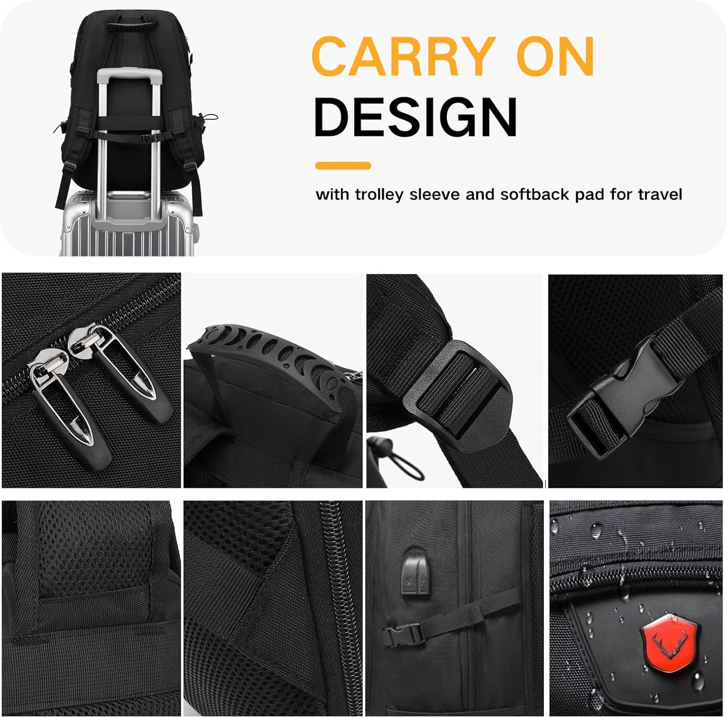 80L Travel Backpack, 18 Inch Laptop Backpack for Men Women, Waterproof Anti-Theft TSA Friendly Flight Approved with USB Interface & Shoe Compartment, Black