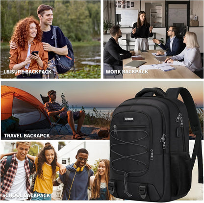 Black Backpack for Men, Backpack for School, School Backpacks for Boys Teens, 15.6 inch Laptop Back Pack with USB Charging Port, Large College Book Bag, Business Work Travel Bookbag