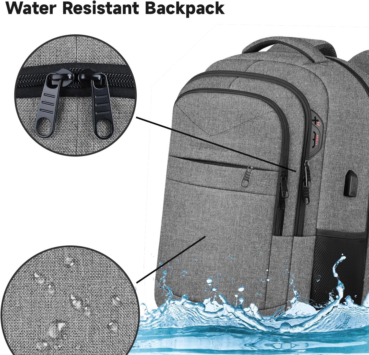 Lapsouno Extra Large Laptop Backpack, 17 Inch Carry on Travel Backpack, Anti-Theft College School Computer Bag with USB Port, Gift for Men Women, Grey