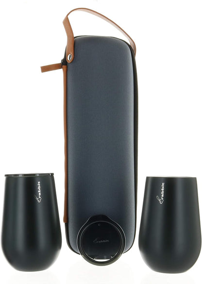 Rabbit Wine to Go - Set of 3 | Wine Bottle Insulation Bag with Handle | Includes 2 Stainless Steel Tumblers with Lids | For On-the-Go Travel such as Picnic, Hiking, and Barbeques