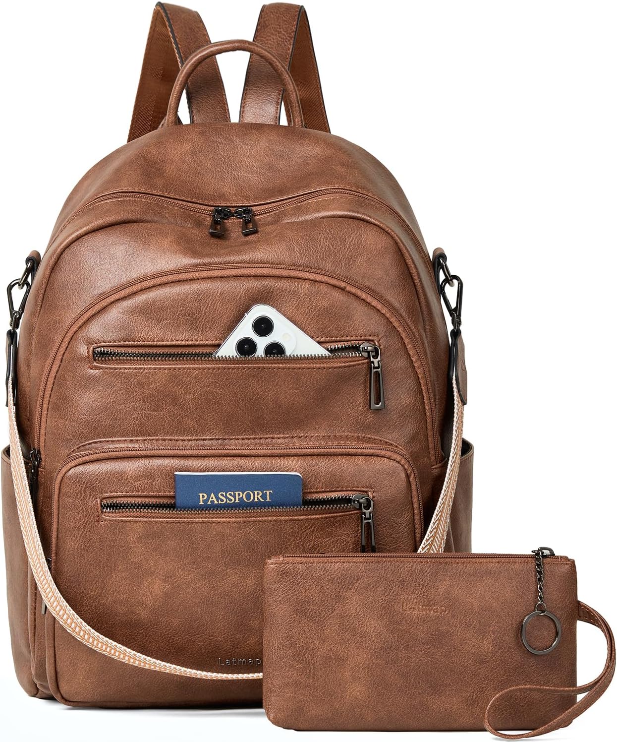 Backpack Purse for Women Laptop Backpack, Leather Travel Backpack Shoulder Bag Teacher College Daypack Work Handbag fits 14" Laptop-Brown