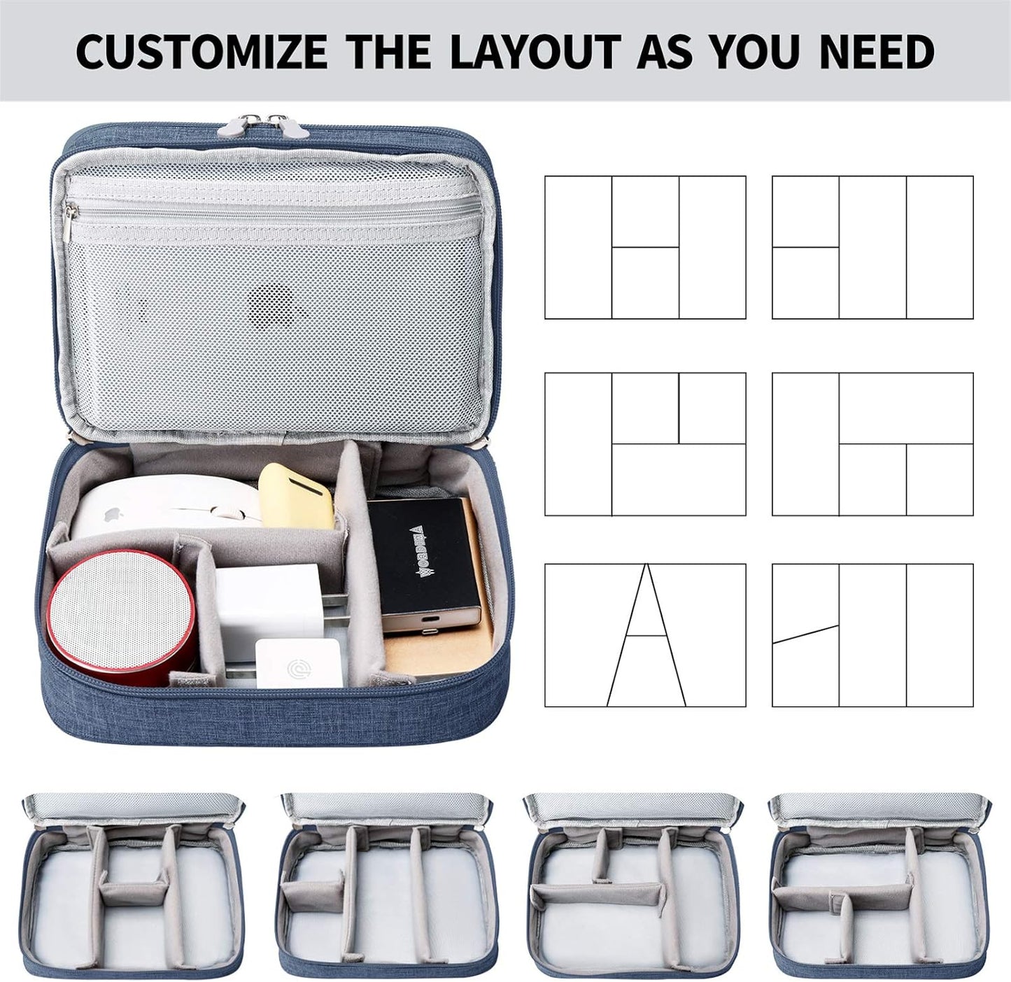 MIRLEWAIY Travel Cord Cable Organizer, Portable Electronics Accessories Carrying Bag Storage Case for Dad's Day Hard Drives, Cable, Cord, Charger, Hard Drive, Earphone, Dark Blue