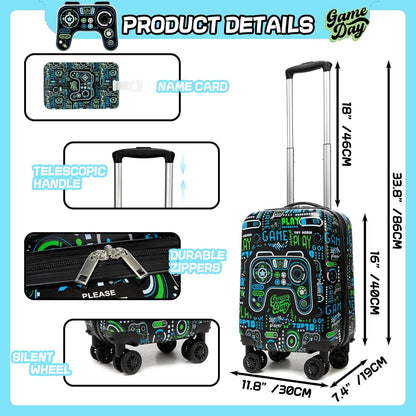 Kid’s Luggage Set 5 Piece Suitcase Set 16’’ Hardside Luggage with Spinner Wheels Girls Boys Carry on Luggage Travel Rolling Luggage Airline Approved