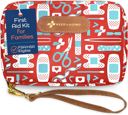 KeepGoing Travel First Aid Kit for Kids – 130 Pc. for Car, Home, Purse, Diaper Bag & Backpack with Latex-Free Bandages - Mini First Aid Kit Travel Size TSA-Approved