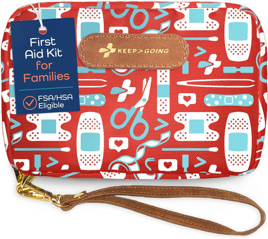 KeepGoing Travel First Aid Kit for Kids – 130 Pc. for Car, Home, Purse, Diaper Bag & Backpack with Latex-Free Bandages - Mini First Aid Kit Travel Size TSA-Approved